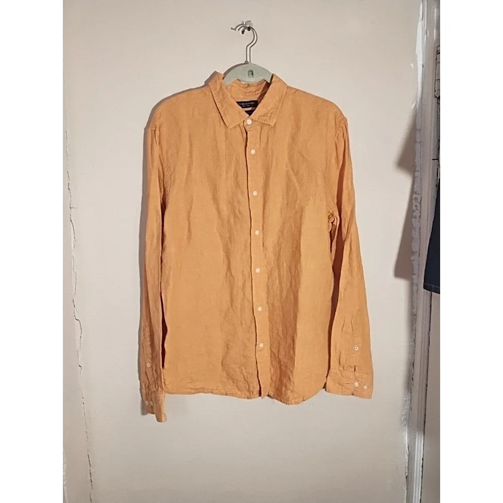 Banana Republic Untucked Fit 100% Linen Long Sleeve Shirt Orange Mens Large